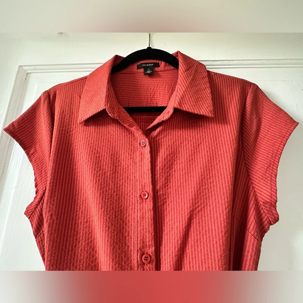 Halogen (Nordstrom) Orange Tie-waist Midi Shirt Dress NWOT - Picture 3 of 9